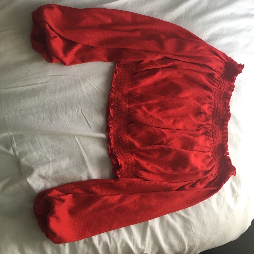 Flowy Off The Shoulder Red Blouse Shirt - Picture 2 of 3